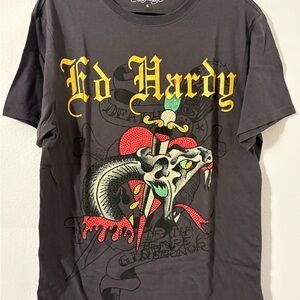 Ed Hardy Charcoal Snake Graphic Tee
